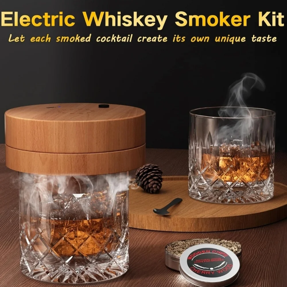 Electric Whiskey Smoker Kit for Cocktails 6 Wood Chip Flavors USB Rechargeable‎